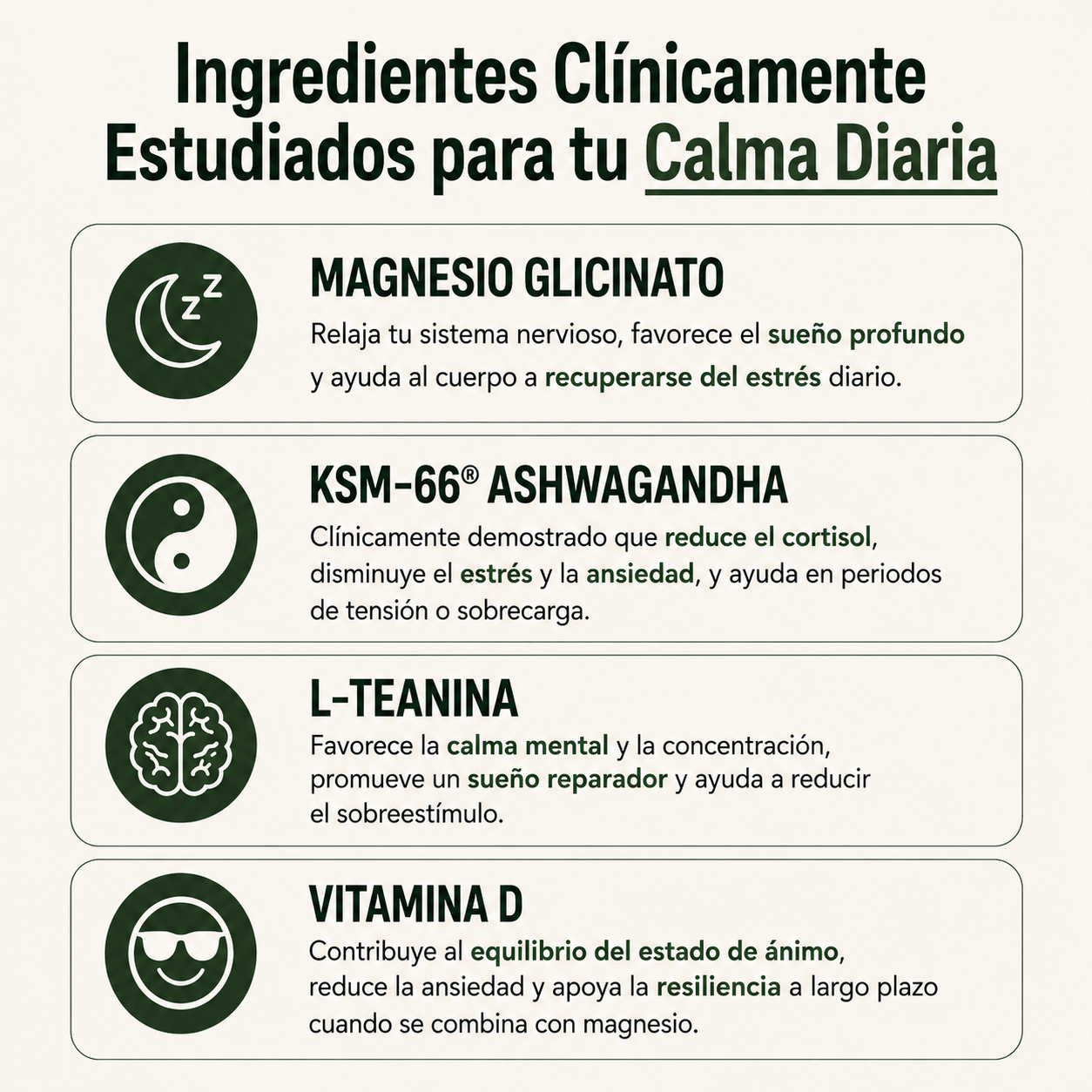 Ingredientes de la fórmula nocturna Calmora